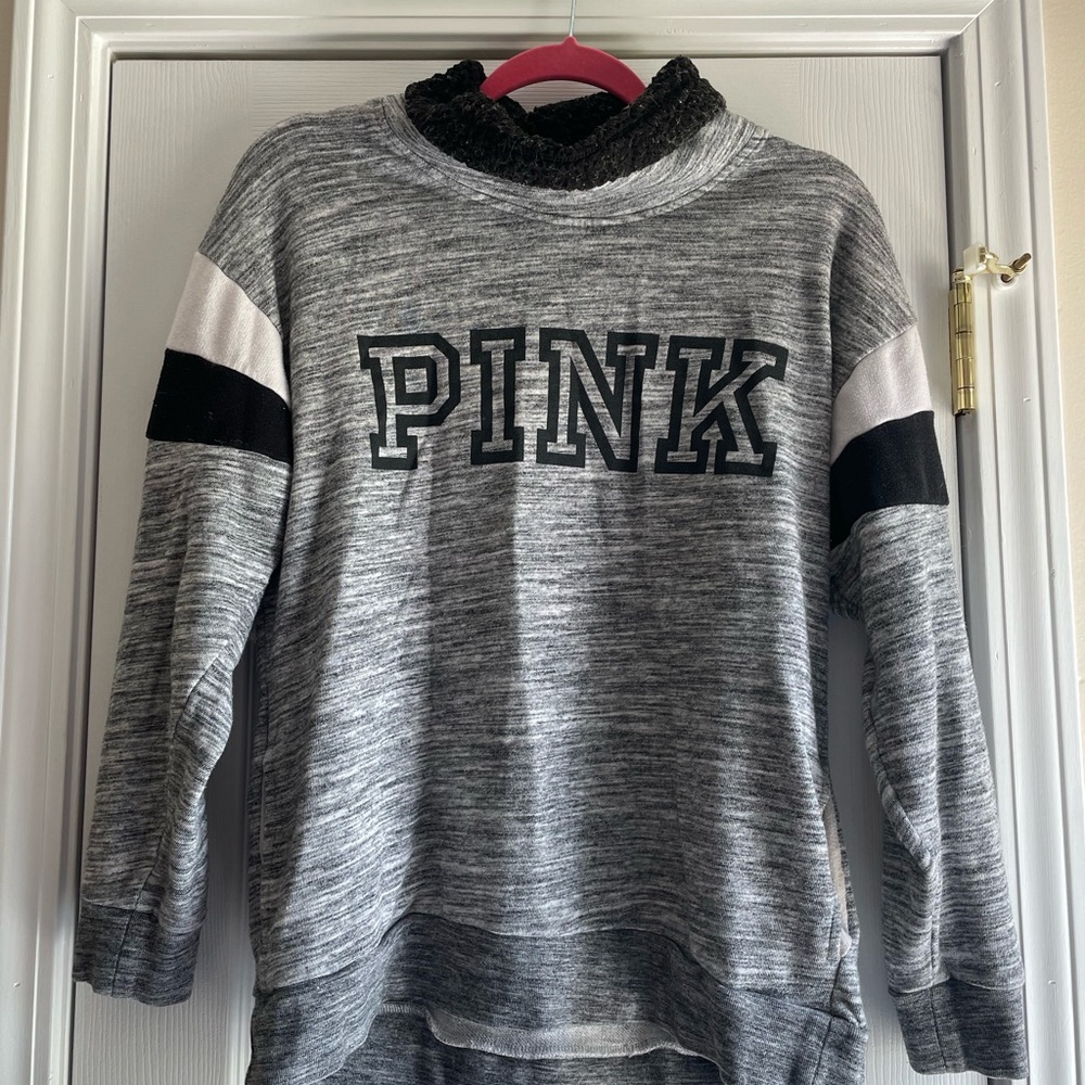 Gray PINK Sweatshirt with Black and White Accents